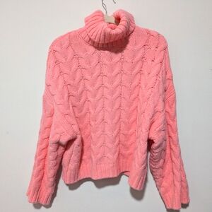 Pink Turtleneck Cableknit Sweater